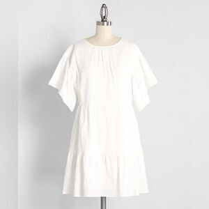 Modcloth Flutter of Brilliance Tiered Mini Dress Flutter Sleeves White S NWT